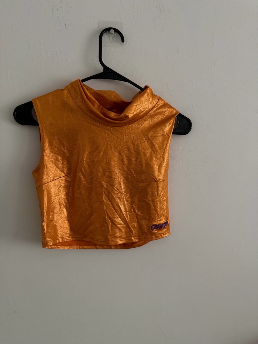 Shimmer Orange Sleeveless Crop Top - Draped Neck